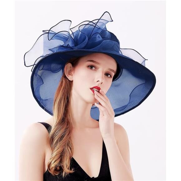 Women's Kentucky Derby Church Dress Hat Wide Brim Leaf Flower Bridal Shower Hat - Picture 4 of 4